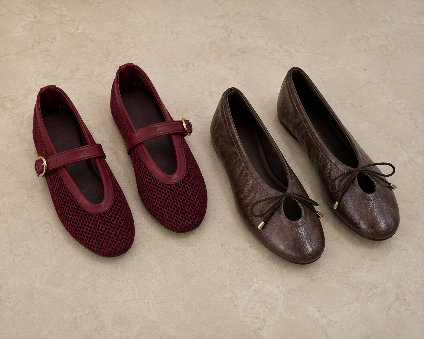 Combo dos pares de ballerinas malla y cafe